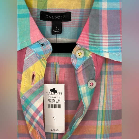 NEW Talbots 100% Cotton Button-Front Shirt – Pastel Easter Plaid – Women’s S - Picture 5 of 8